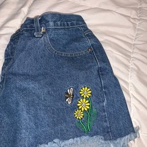 Vintage Bee Embroidered Jean Shorts